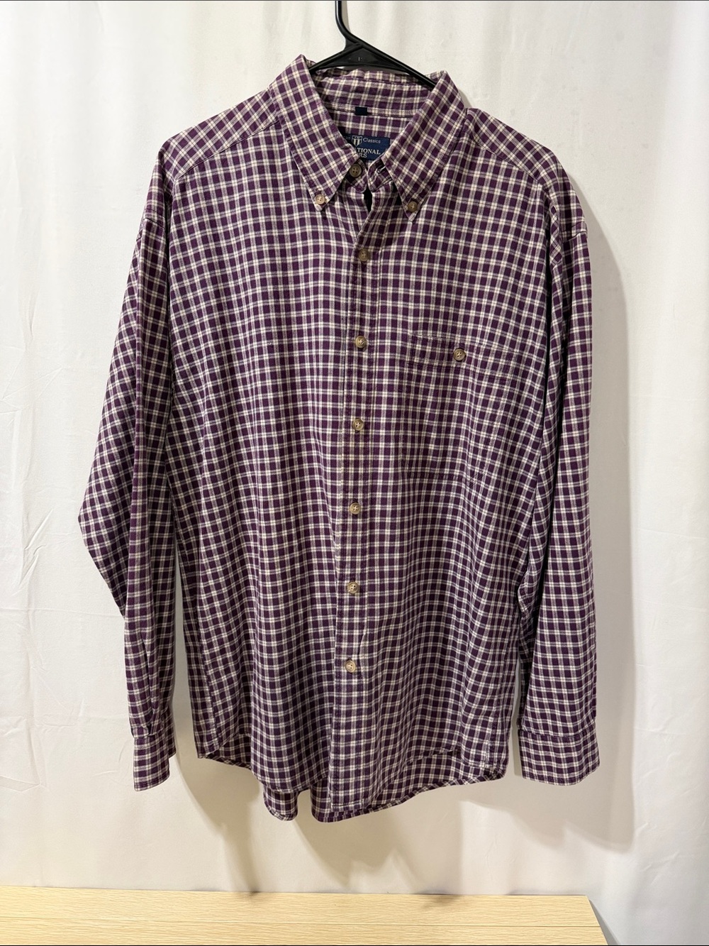 L.L. Bean Men's Purple and White Plaid Button-Down Shirt